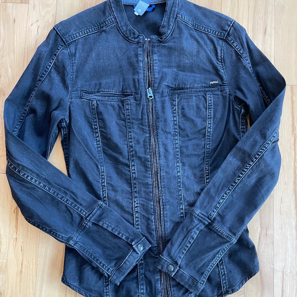 G Star Raw black stretch denim women's zipper shirt jacket S in dark wash NWOT